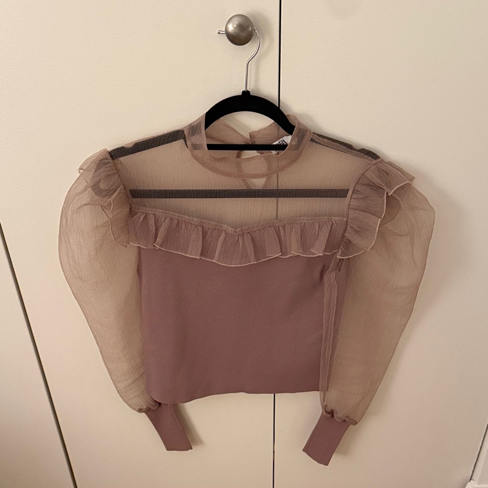 Zara Sheer Ruffle Blouse - Dusty Pink or Mauve